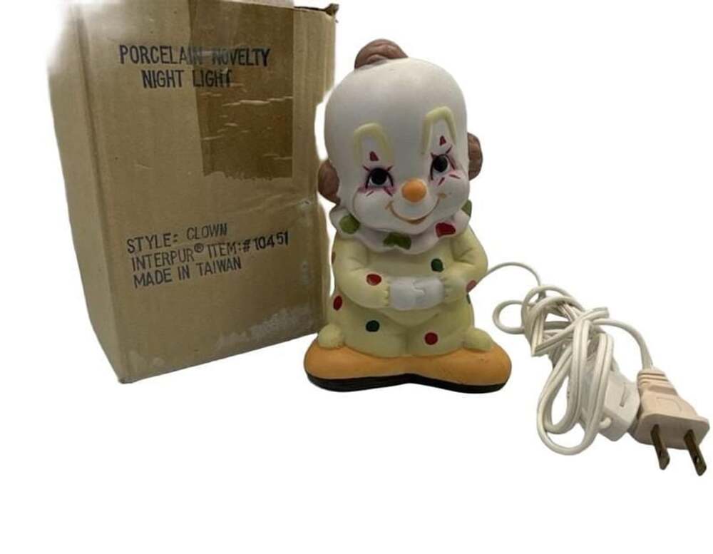 Interpur Porcelain Novelty Night Light Clown Figurine #10451 with Box